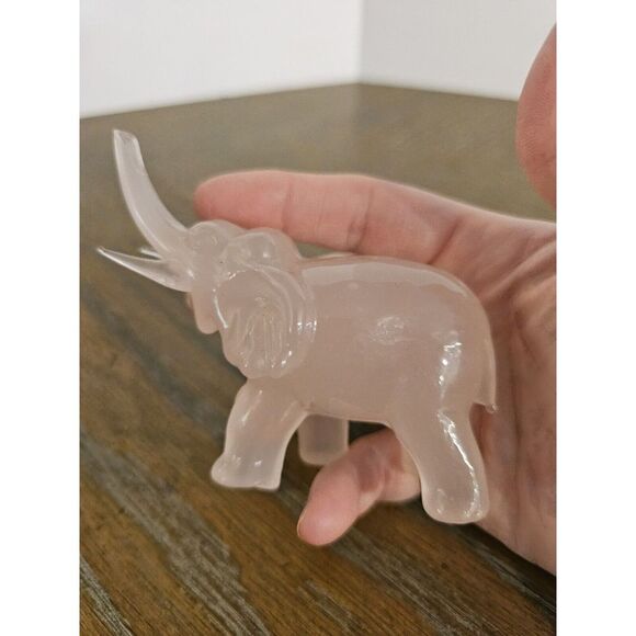 Rose Quartz Gemstone Carving Elephant, Trunk Up, READ DESCRIPTION - Picture 11 of 14